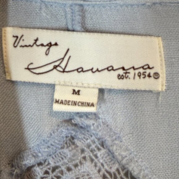 Vintage Havana Crochet Detail Tunic Button Up Top Blouse Shirt Blue Boho Medium - Picture 11 of 14